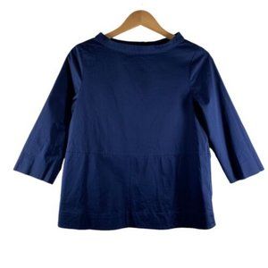 COS Navy Blue Cotton Poplin Mock Neck Blouse Size 8 Top